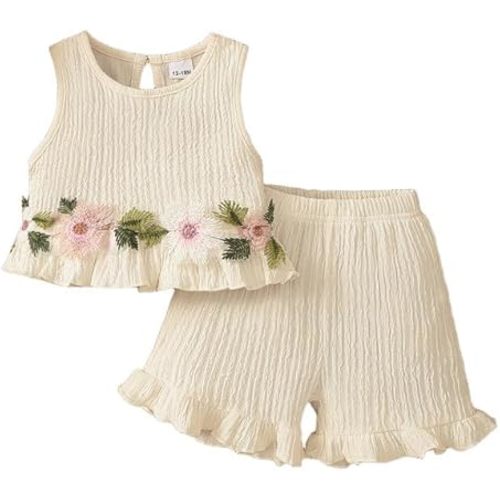 Toddler Girls Summer Clothes Floral Sleeveless Tops + Shorts 2 Pieces Set 12M - 5T