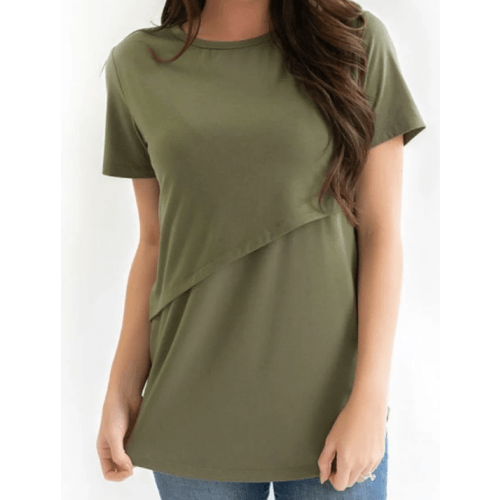 Nursing Tee With Asymmetrical Flap - Olive