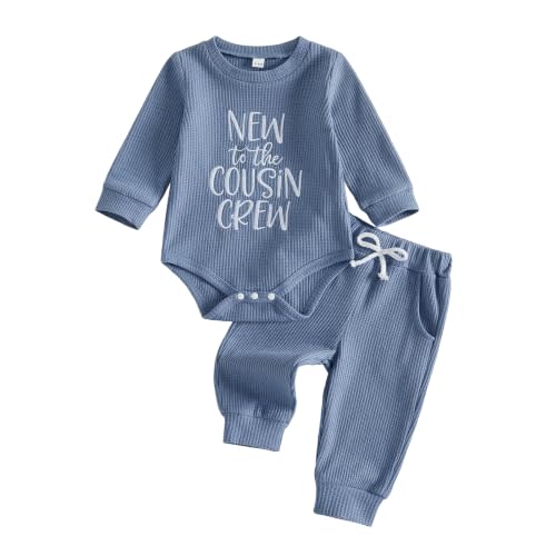 Sejardin Infant Baby Boy Fall Clothes Letter Embroidery Outfit Pants Set | Long Sleeve Round Neck Romper and Stretch Casual Pants Newborn 3 6 9M Outfit