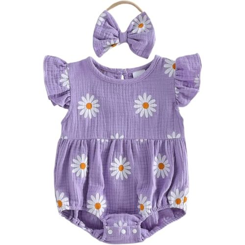 Summer Baby Girl Clothes Newborn Cotton Linen Romper Short Sleeve Infant Smocked Bodysuit Baby Outfits