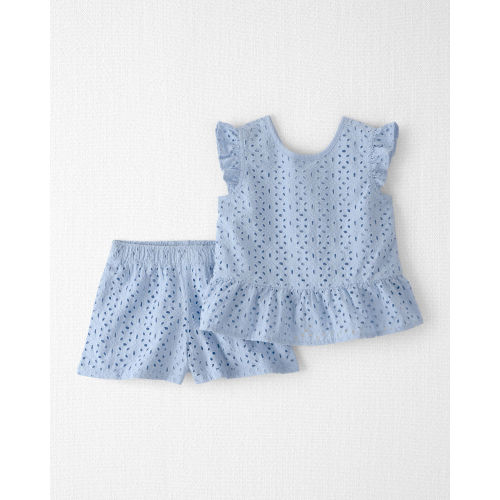 Toddler Girl 2-Piece Organic Cotton Top & Short Set in Blue Eyelet - Little Planet | Carter's