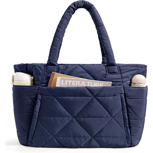 BAGSMART Tote Bag for Women, Puffer Tote Bag with Zipper, Large Quilted Shoulder Bag with Compartments for Travel, Work, Gym