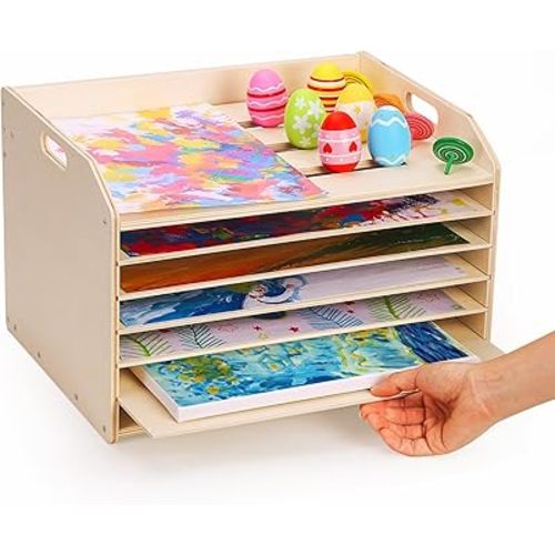 Montessori Wooden Art Drying Rack, Removable Paint Drying Rack, Canvas Art Painting Storage Rack for Kids, Artwork Display Organizer for Home, Classroom, Art Studio & Schools (7 Shelves)