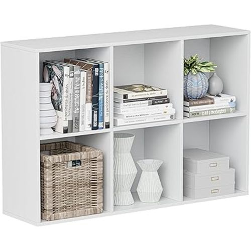 Wooden Cube Storage Organizer with Closed Back Panel, 11in Cube Shelf Opening, Bookshelf, Display Shelf,Closet Cabinet for Home and Office (Embossed White, 6-Cube 35.98L*9.45W*24.09H)