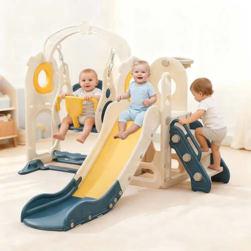 6 in 1 Toddler Slide and Swing Set,Playground Indoor Outdoor Playsets Slide Freestanding Kids Slide Climber Playset Sturdy Baby Slide for Age 1-5