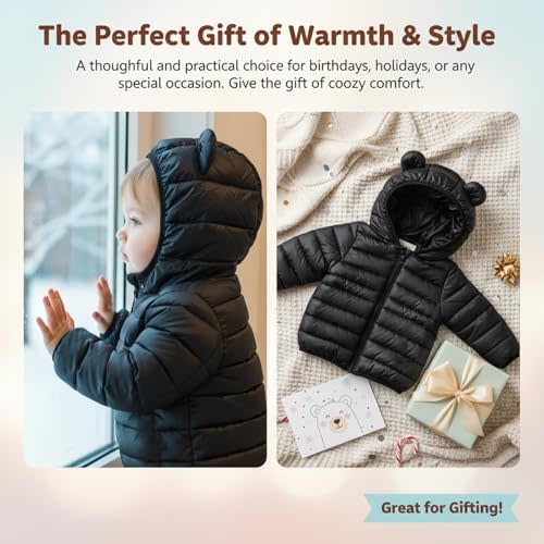 Baby Hooded Zip-Up Winter Coats Light Puffer Down Jacket for Baby Boys Girls Kids Toddler Infants Outerwear