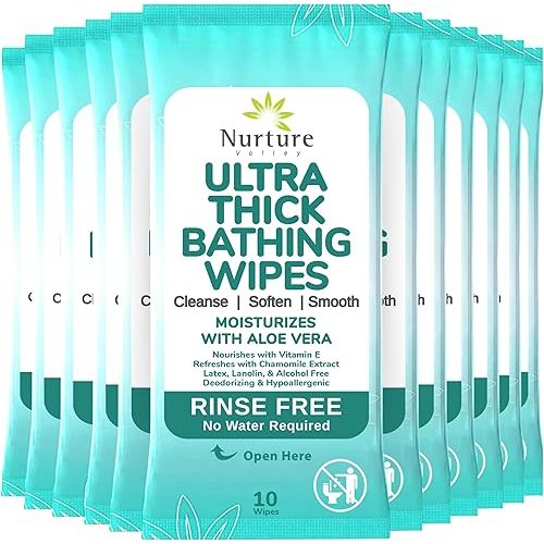 Nurture XL Ultra Thick Body Wipes for Adults w/Aloe | 120 Extra Large Disposable Cloth Wet Cleansing No Rinse Bathing Washcloths, Waterless Shower | Bath Wipe for Women, Men & Elderly