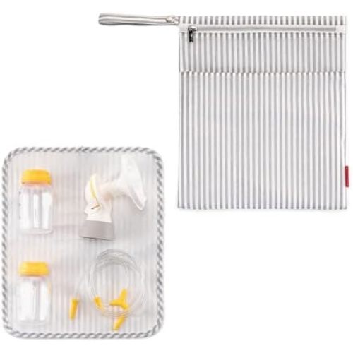 Wet Dry Bag for Breast Pump Parts Storage, Waterproof Pump Parts Bag with Place Mat for Moms Pumping at Work-Straps