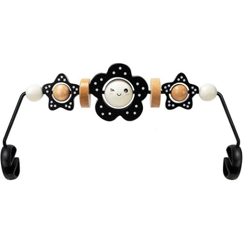 Baby Bouncer Toy Bar Wooden Compatible with Baby Bjorn Bouncer, Bouncer Toy Attachment Tight and Secure Fit, So Fun to Watch, Touch and Spin for Babies All Ages (Black and White Flower)