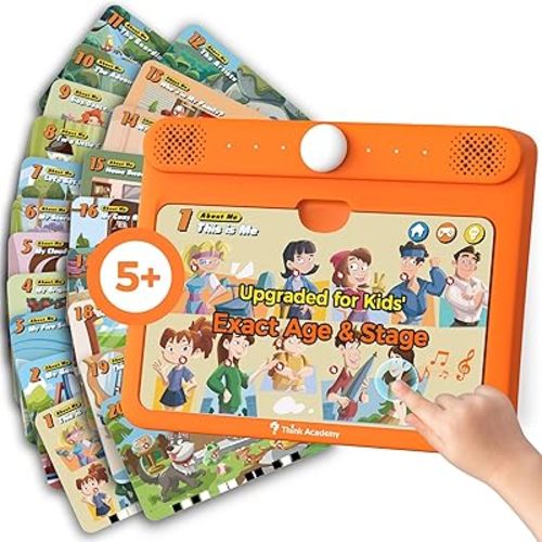 Think Academy Learning Pad for 5+, Age-Optimized Screen-Free Educational Learning Tablet, Learn to Read Phonics Flash Cards with Alphabet, Words, Numbers, Music, Preschool Learning Activities for Kids
