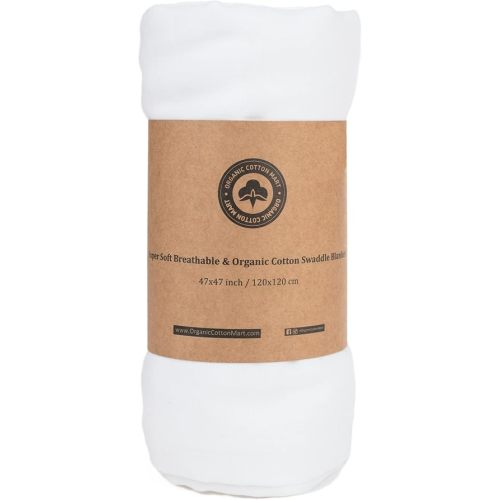 Organic Cotton White Swaddle Blanket for Newborn - 47"x47", 100% Organic, Toxic-Free, All-Natural, Muslin, Newborn Baby Gauze Swaddling Blanket - 100% Certified Organic Cotton (White - 1 Pack)