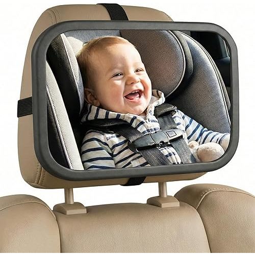 Baby Car Mirror with 360° Rotation – 9.8" Convex Shatterproof Mirror for Baby Safety with Extra Wide & Clear View, Rear-Facing Car Seat Mirror with Adjustable Straps, Valentine’s Day Gift