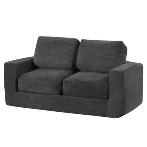 Costway Floor Couch, Loveseat Foam Sofa with Removable Corduroy Cover, Back & Seat Cushions Black