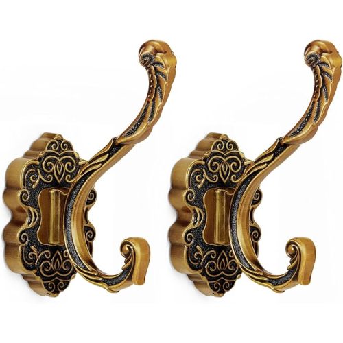 Zonon 2 Pcs Antique Gold Vintage Antique Coat Hooks Wall Mounted