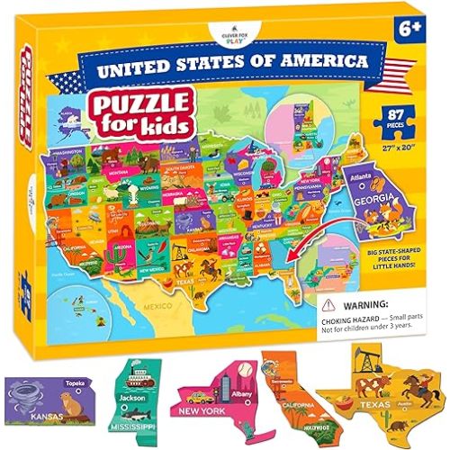 United States Puzzle (State-Shaped Pieces; 27" x 20" Map) for Kids Ages 4+