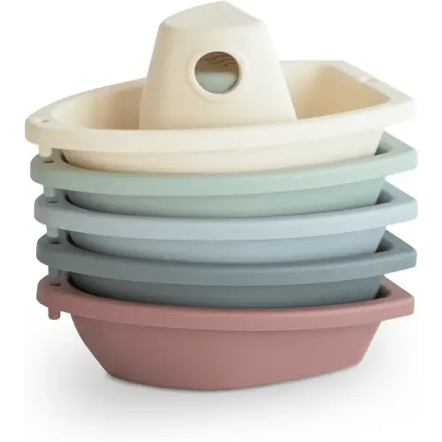 mushie Stackable Bath Boats Toy (Original) | Floating Bathtub Toys for Baby & Toddler, Set of 5 | Made in Denmark