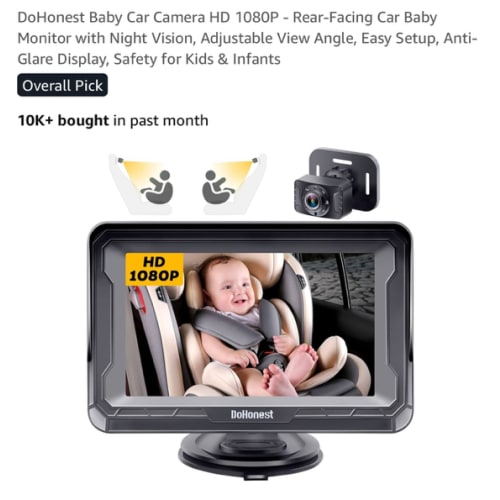 DoHonest Baby Car Camera HD 1080P - Rear-Facing Car Baby Monitor with Night Vision, Adjustable View Angle, Easy Setup, Anti-Glare Display, Safety for Kids & Infants