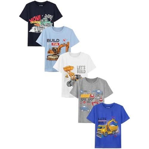 5 Pack Cotton Toddler Boys Girls Shirts Toddler Short Sleeve Animals Graphic T-Shirts Summer Tops Tees 2T-6Y