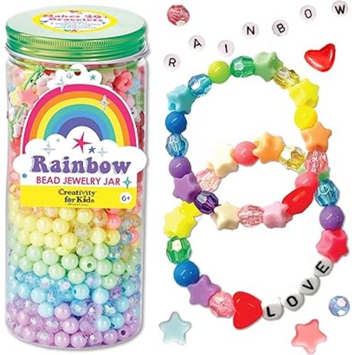 Creativity for Kids Rainbow Bead Jar Jewelry Making Kit: Makes 40+ Friendship Bracelets, DIY Crafts for Girls, Great Summer Activities for Kids (Ages 6+)