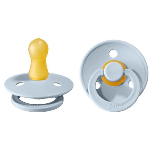 Natural Rubber Baby Pacifier | Set of 2 BPA-Free Soothers | Made in Denmark | 0+ Months (Pack of 2) | Dusty Blue/Steel Blue | Natural Rubber | Size 1 | BPA-Free | Made in Denmark | High Nipple Acceptance | Airflow Holes | Comfort Shield
