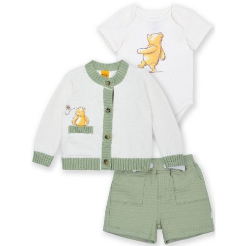 Baby Boys' 3pc Disney Winnie the Pooh Collection Bodysuit, Cardigan and Shorts Set - Green Newborn