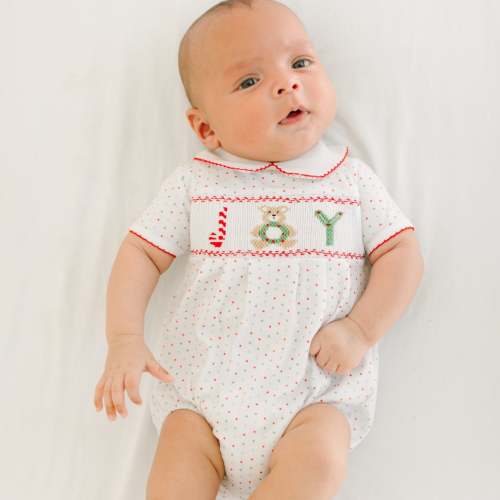 Christmas Joy Classics Smocked Short Sleeve Bubble - Boy