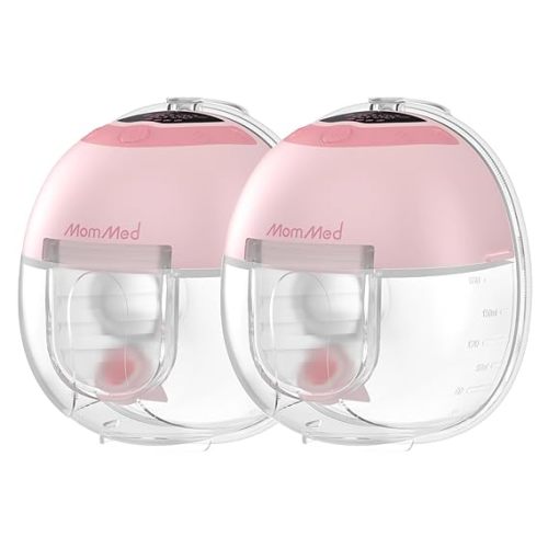 MomMed S33 Wearable Breast Pump – Double Hands-Free Electric Breast Pump with 4 Modes, 9 Suction Levels, Night Light, Portable Quiet & Rechargeable, 17/19/21mm Flange Inserts (Pink, 2 Pack)