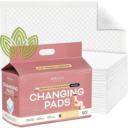 Organic Cotton Enhanced Disposable Changing Pad Liners | XL-Large 30x18 Hypoallergenic Super Soft Ultra Absorbent Waterproof Quilted Underpads for Baby Diaper Table/Travel, Leak Proof Mess Free-50PK