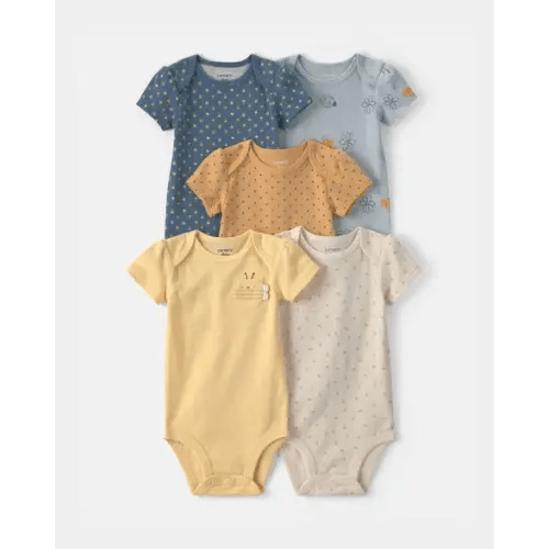 Baby Girl 5-Pack Floral Multipack Bodysuits - Yellow/Blue | Carter's
