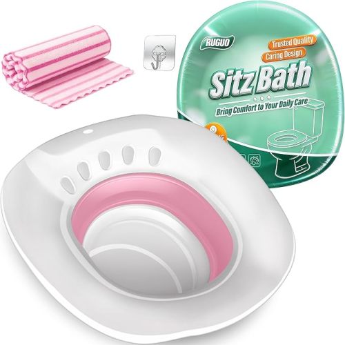 Sitz Bath for Toilet Seat - Yoni Steam Seat - Sitz Bath for Hemorrhoids and Postpartum Care - Portable Bidet BPA Free - Foldable Basin for Epsom Salt Soak - Pink