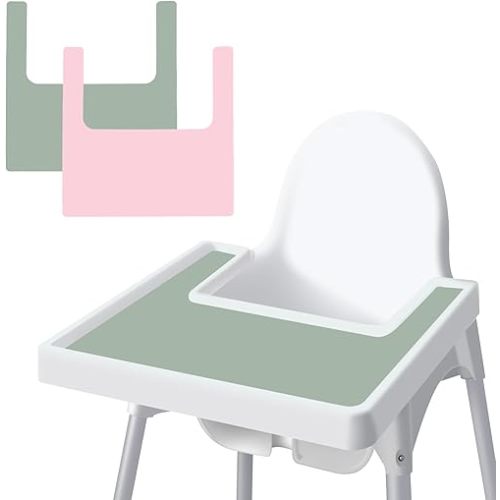 BlueBark High Chair Placemat for High Chair Accessories, Silicone Placemats, Stain Resistant Non-Slip High Chair Tray Foods Placemat for Girls and Boys, Babies, Toddlers (2Pcs Peach/Sage)