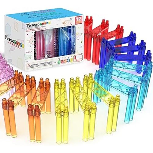 12 Piece Support Column Expansion Supporting Pack for Magnetic Race CarTrack Magnet Tile Building Block Construction Kit Education Toy Boys Girls STEM Puzzle Toy Kids Boy Girl Toddler 3+ PicassoTiles