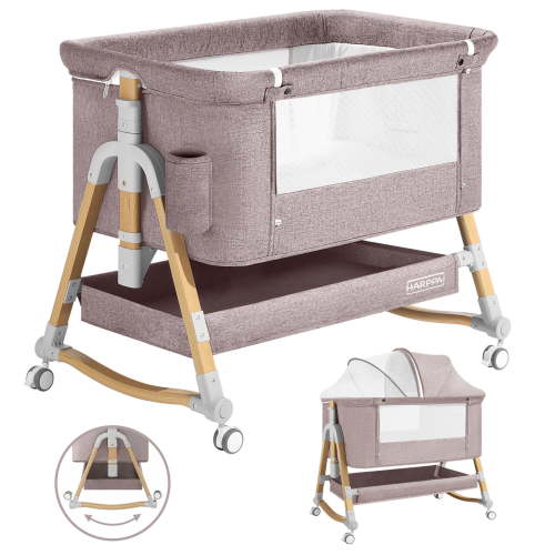 HARPPA 3-in-1 Baby Bassinet, Bedside Sleeper, Cradle, Adjustable Height, Khaki