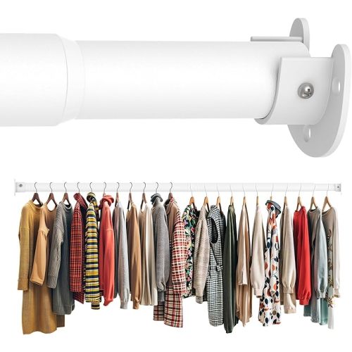 Closet Rod 50-87 Inches, Adjustable Heavy Duty Metal White Closet Rods for Hanging Clothes 1.3 Inches Diameter for Wardrobes Laundry