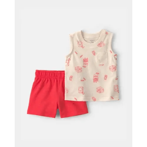 Baby Boy 2-Piece Snack Time Top & Short Set - Cream/Red | Carter's