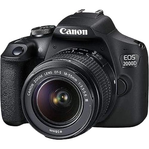 Canon EOS 2000D / Rebel T7 DSLR Camera w/EF-S 18-55mm F/3.5-5.6 Zoom Lens + 64GB Memory, LED Video Light, Case, Gripster Tripod, and More (Essential Bundle) (Renewed)