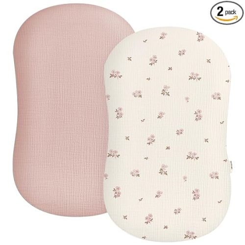 Muslin Baby Lounger Cover 2 Pack, Soft Breathable Newborn Lounger Pillow Cover for Boys Girls Infant (Flower G & Pink)