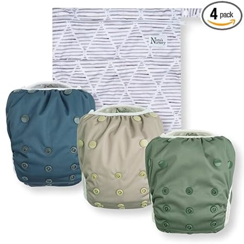 Nora's Nursery Reusable Swim Diapers and Wet Bag - One Size Fully Adjustable - Hamptons Unisex 3 Pack with Wet Bag