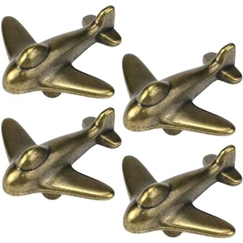 4 Pcs Airplane Knob Vintage Cabinet Aircraft Knob Single Hole Airplane Pull Handle Kitchen Drawer Livingroom Dresser Cupboard Wardrobes Pull Handle (Bronze)
