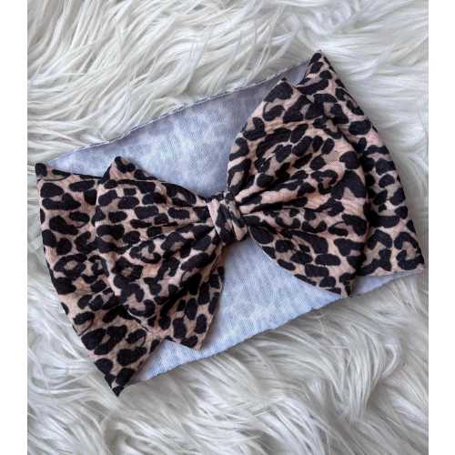 Leopard Print Baby Headwrap, tan and black Bow Turban
