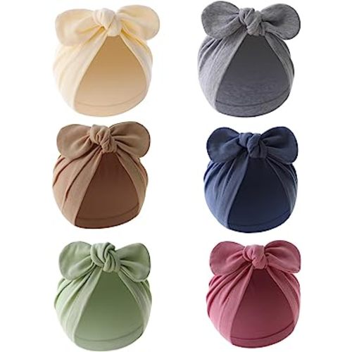 ZURLEFY 6 PCS Stretchy Baby Hats, Baby Turban for Baby Girls, Newborn Hat with Bows for Girls, Baby Girls Caps, Infant Hat