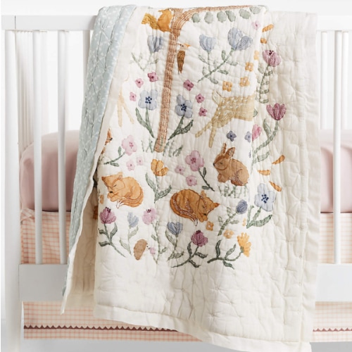 Wonderland Prairie Embroidered Organic Cotton Voile Baby Crib Quilt