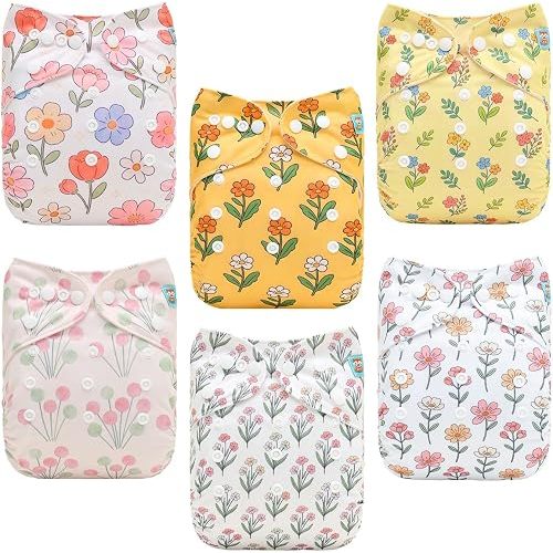 ALVABABY Baby Cloth Diapers 6 Pack with 12 Inserts Cloth Diaper Covers Adjustable Washable Reusable for Baby Girls and Boys 6DM141A