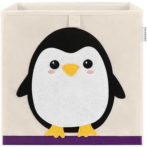 CLCROBD Foldable Animal Cube Storage Bins Fabric Toy Box/Chest/Organizer for Kids Nursery, 13 inch (Penguin)