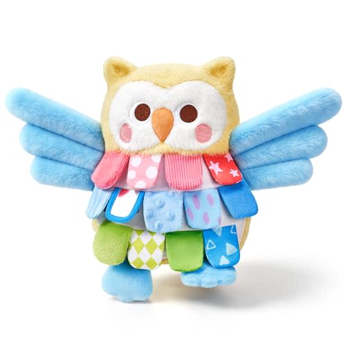 JoyCat Sensory Owl Baby Toy for 0-12 Months, 13''Soft Tummy Time Infant Toy with Multi-Textured Crinkle Feathers, Baby Mirror, Stuffed Animal Plush Montessori Gifts for Newborn Boys and Girls