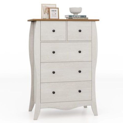 Costway 38" Farmhouse Chest of Drawers w/ 5 Folding Fabric Drawers & Anti-tipping Kit Gray