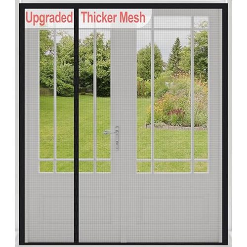 Reversible Left Right Side Opening Wide Magnetic Screen Door for Sliding & French Doors,Heavy Duty Thicker Reinforced Mesh Bug Door Screen Magnetic Closure,Screen 74.8" x 81",Fits Door to 72"x80"