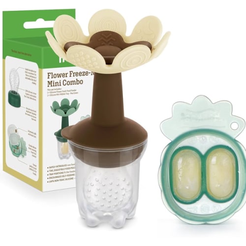 Haakaa Flower Baby Fresh Fruit Food Feeder with Mini Freezer Nibble Tray, Breastmilk Popsicle Mold for Baby Cooling Relief, Food Grade Silicone Baby Mesh Feeder for Infants 4M+ (Oat)