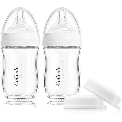 Gulicola Natural Glass Baby Bottle, 5 oz, 2 Pack, White