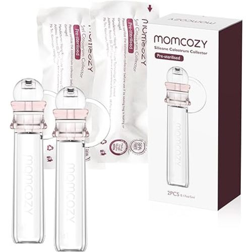Momcozy Colostrum Collector Reusable Breast Milk Collector with Storage Case and Cotton Wipe, Portable Colostrum Container BPA Free, Multi-Use Collector 5ml-6pcs